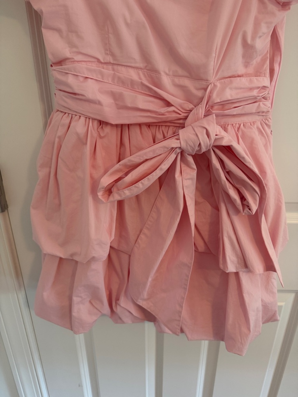 Olivaceous Pink Puff Sleeve Tiered Mini Dress with Waist Tie Small - Picture 7 of 12